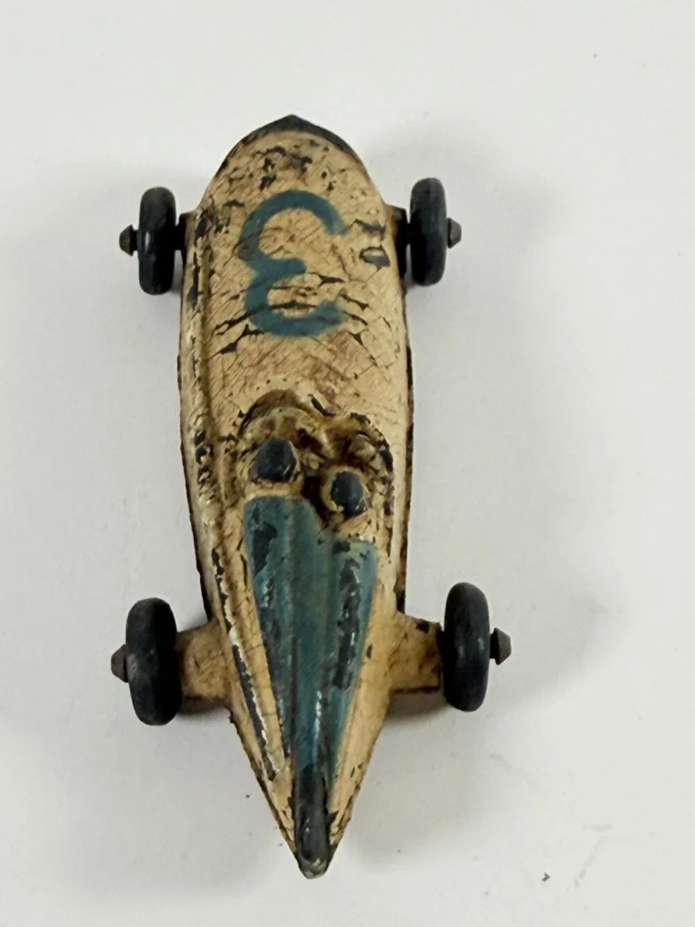 Vintage 1930s Sun Rubber Boat Tail Race Car Vintage Original Tires Display Toy C